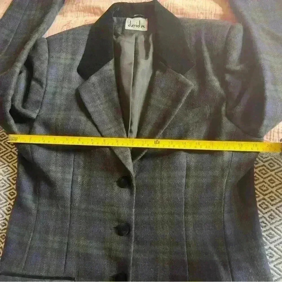 Vtg 80s 90s David N Blackwatch Plaid Wool And Velvet Blazer - Size 14 - Picture 8 of 11